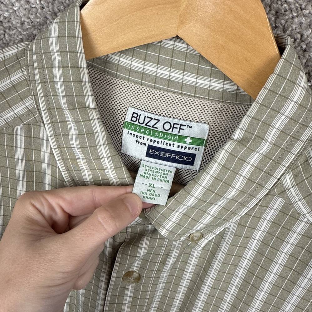 Exofficio Buzz Off Shield Long Sleeve Button Down Shirt Men's XL Beige Plaid - Picture 4 of 7
